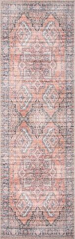 nuLOOM Maple Machine Washable Floral Medallion Runner Rug, 2' 8" x 8', Rust in Saudi Arabia