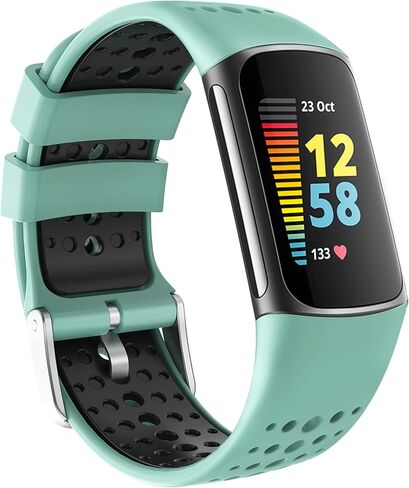 Sport Band Compatible with Fitbit Charge 5 Bands,Double Colors Fitbit Charge 5 Bands,Soft Silicone Band for Charge 5,Breathable Replacement Band for Charge 5 Bands Women Men in Kuwait