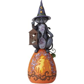 Jim Shore Heartwood Creek Cat on Pumpkin with Light in Lantern Statue
