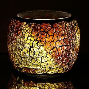 Romantic Mosaic Cracked Candle Holders(NO Candles) Wedding Dinner by Candlelight,Handmade Tea Light Holders Candlescape Bowl for Valentine's,Christmas Table Centerpiece,Party Decor (Orange)