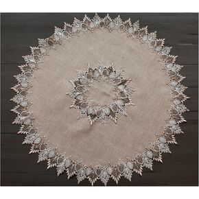 Linens, Art and Things Lace Doily 33 Inch Neutral Earth Tones Table Topper Scarf Placemat Round Doily