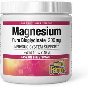 Natural Factors, Magnesium Bisglycinate Pure Powder for Nervous System Support, 200 mg, 5.1 oz