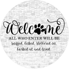 Welcome Dog Logo, Metal Wreath Accessories, Wreath Supplies, Best Friend Logo, Handicrafts, Arts and Crafts, Arts and Crafts, 6x6inch Round Tin Sign for Wreaths