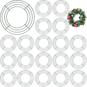 20 Pack 10 Inch Green Metal Wire Wreath Frame, Round Floral Wire Wreath Ring, Wire Garland Frame for Christmas, New Year, Thanksgiving Day, Valentines, Wedding