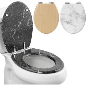 Navaris Glitter Toilet Seat - Transparent Toilet Seat with Sparkly Silver Glitter - Resin Toilet Seat with Glittery Sparkles/Chrome Hinges