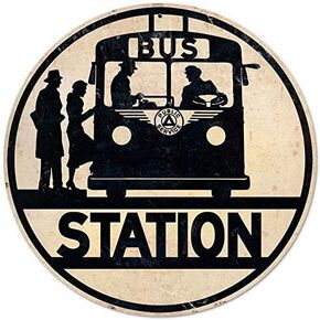 Vintage Retro Bus Station Stop Public Transportation Metal Sign Wall Decor 12" Diameter