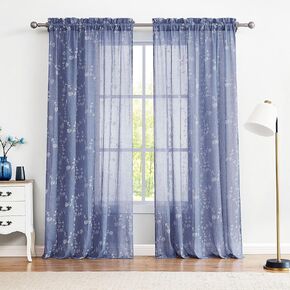 Fragrantex Window Sheer Patterned Curtains 72 Inch Length Rose Floral Botanical Print Drape Farmhouse Grey and White Leaf Sheers for Living Room Grey,Rod Pocket 54" Wx72 L 2Panels