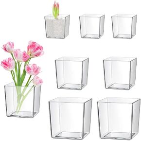 6 PCS Square Vases 3 Sizes, 3'', 4'', 5'' Cube Clear Flower Vase Plastic Flower Vase Square Plant Container Vase Decorative Centerpiece for Wedding Office Decorations Home Décor Parties and Events
