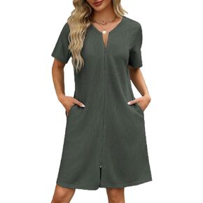 Ekouaer Women Zipper Robes Waffle Short Bathrobe Lightweight House Coat with Pockets Soft Nightgown S-3XL in Kuwait