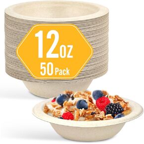 Ginkgo Disposable Paper Bowls 12 oz, Small Bowls Heavy Duty Paper Bowls for Ice Cream, Hot Soup, Salad, Dessert, Cereals and Party - 50 Count