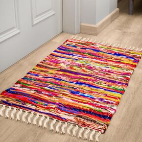 RAJRANG Cotton Chindi Runner Rug 2.3x6 feet Multicolor Hand Braided Rugs for Bedroom, Kitchen, Livingroom, Home Décor