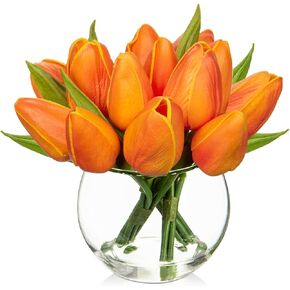 DILATATA زهور التوليب البيضاء الاصطناعية في مزهرية مع ماء صناعي 5.5 بوصة زهور الملمس الحقيقي زهور التوليب الزائفة ترتيب الزهور الصغيرة في مزهرية زجاجية مكعبة لطاولة عيد الأم المركزية لديكور المنزل والزفاف