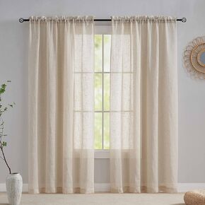 Home Brilliant Beige Curtains Sheer for Living Room Faux Linen Window Treatment Panels Set of 2 Sheer Curtain Drapes for Bedroom Kids Boys Room, 54 x 84 inch Length, Linen Color