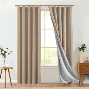 jinchan Blackout Curtains Burlap Look Curtains 84 Inches Long for Bedroom Lined Linen Look Curtains for Living Room Farmhouse Curtains Rod Pocket Room Darkening Window Curtains 2 Panels Blue Curtains