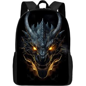 حقيبة ظهر Huke Dragon للأطفال الأولاد والبنات، حقيبة ظهر رائعة باللون الأسود والذهبي لايتنينج دراجون للمدرسة والسفر، حقائب ظهر تنين للأطفال كبيرة مقاس 17 بوصة، حقيبة كتب لطلاب الكلية المتوسطة والثانوية