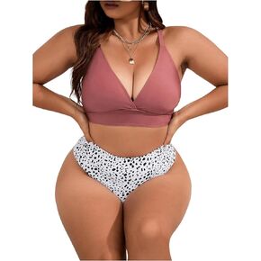 SOLY HUX Women's Plus Size Swimsuit Allover Print High Waisted Bikini Sets Two Piece Bathing Suits