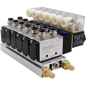 Electrical Pneumatic 6 Solenoid Valve 4V210-08 DC24V PT1/4 5 Way 2 Position Manifold Base Muffler Quick Fittings Set
