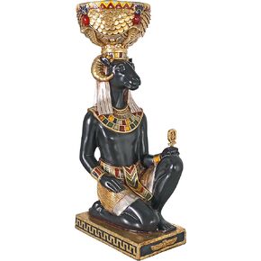 Design Toscano Khnum The Egyptian Ram God Pedestal Urn Plant Stand Statue, 29 Inch, Multicolored