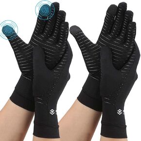 2 Pairs Compression Full Finger Arthritis Gloves, Copper Glove with Touch Screen Fingers for Everyday Support, Hand Joint Pain, Carpal Tunnel, Tendonitis, Trigger Finger, Fit for Men & Women (Medium)