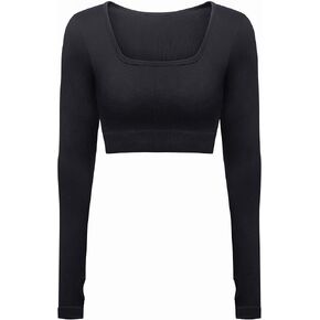 Women's Long Sleeve Crop Top Workout Tops for Women Gym Ribbed Yoga Girl Aesthetic Womens Shirt Outfits Seamless Cropped Tops