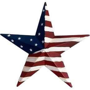 Grace Home Metal Patriotic OLD Glory American Flag 3D Barn Stars Decor Memorial Day 4th of July Indoor Outdoor Americana Wall Decorations 12 Inches­