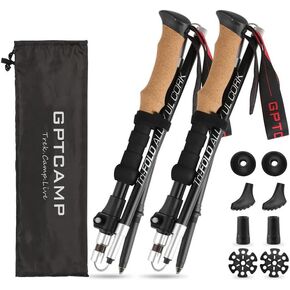 GPTCAMP Trekking Poles Collapsible Hiking Poles with Cork EVA Handle, Ultralight Aviation Aluminum Alloy 7075 Trekking Sticks with Quick Lock System for Senior Women and Men 2pc Set in Saudi Arabia