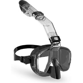 Latest Half Face Snorkel Mask with Easy Breathing Dry Top System,Foldable 180 Degree Panoramic View Snorkeling Mask with Camera Mount, Anti-Leak & Anti-Fog
