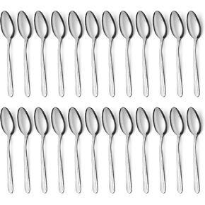 BEWOS 6.1-Inch Teaspoons Stainless Steel, 24-Piece Spoons Silverware Set, Mirror Polished & Dishwasher Safe, Small Spoons, Dessert Spoons, Black Plastic Handle for Home, Kitchen or Restaurant
