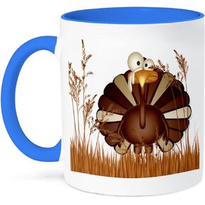 3dRose Funny Turkey in Tall Fall Grasses for Thanksgiving Two Tone Mug, 11 oz, Blue