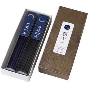 Asayu Japan Low Smoke Incense Sticks Zen Set, 2 scents: Japanese Garden & Chrysanthemum, 40gr Japanese Incense for Morning & Evening Relax, Yoga, Meditation. Smokeless Incense with Less Irritation