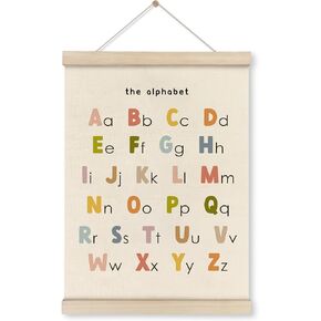 HRQKO Alphabet Numbers Poster Hanger Frame Set of 2, Nursery Wall Decor, Boho ABC Poster Wall Art with Wooden Frames, Cute Alphabet Banner Wall Hanging Decor for Toddlers Room Playroom, 12x16 Inch