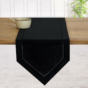 D'Moksha Homes White Linen Table Runner 90 Inches Long - 100% Pure Linen Diamond Table Runner 14 x 90 Inch - Machine Washable Dining Table Runner for Summer