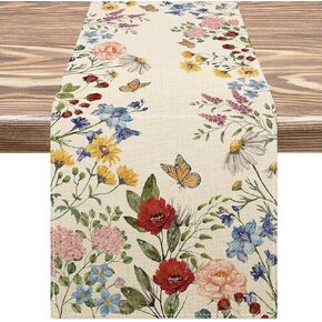 AnyDesign Vintage Wildfloral Table Runner Wildflower Table Cloth Decoration Table Cover for Birthday Baby Shower Party Supplies, 13 x 72 Inch
