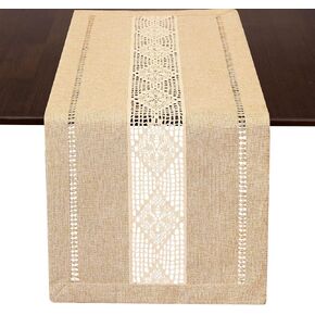 Home Country Farmhouse Rustic Beige Hemstitched Table Runner (14 x 72 inches)