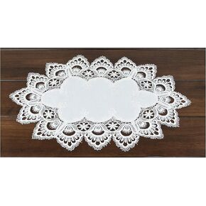 White European Lace and Antique Jacquard Fabric Peacock Tail Lace Place mat, Doily, End Table Cover (13Wx20L)