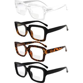 Eyekepper 4 Pack Ladies Bifocal Reading Glasses Square Design Bi-focal Reader Women +2.50