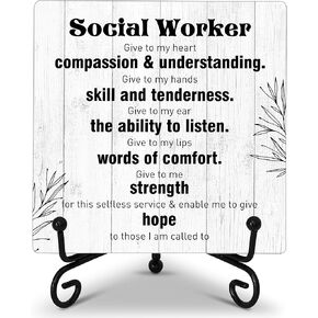 Social Worker Gifts for Women Men, Positive Quote Wooden Plaque with Stand, Motivational Wood Signs for Home Office Living Room Desk Decor - B65