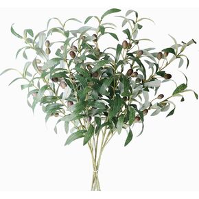 Elyjhyy 28" Olive Artificial Branches Fake Fruits Leaves Green Plants for Office Crafts Room Decoration,Pack of 5 (Green)