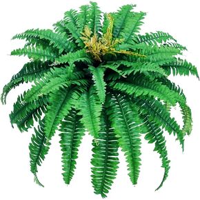 Artificial Ferns for Outdoors & Indoors, 45" Large Faux Ferns 57 Fronds Fake Boston Fern Plant for Planter Garden Porch Entrance Home Windowsill Yards Farmhouse Decoraction (1 Stem Green)
