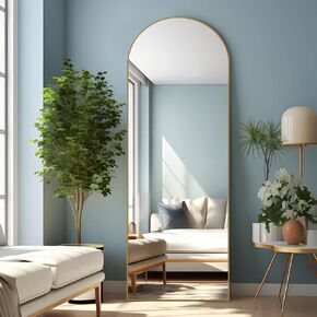 NeuType Arched Full Length Mirror, 71"x24" Wall Mirror, Wooden Thin Frame, Hanging or Leaning Against Wall, Oversized Large Bedroom Mirror, Floor Mirror, Dressing Mirror, Gold