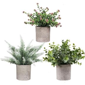 Artificial Potted Flowers Fake Plants Faux Greenery Plants Party Aesthetic Decorations Baby's Breath Calla Lily Flower Pot for Wedding Home Office Patio Coffee Table Farmhouse Bedroom Bathroom Decor