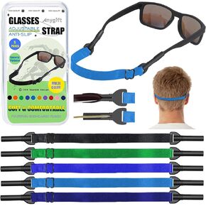 Glasses Strap,Adjustable Eyeglasses Strap 5PCS Anti-Slip Sunglasses Strap for Men Women,Kids Glasses Strap Sports Eye Glasses Holders Around Neck (8.7inch, Black)