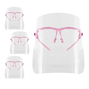 TCP Global Salon World Safety Face Shields with Pink Glasses Frames (Pack of 4) - Ultra Clear Protective Full Face Shields to Protect Eyes, Nose, Mouth - Anti-Fog PET Plastic, Goggles