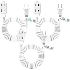 Indoor Extension Cord, 2 Prong Extension Cord with 3 Polarized Outlets, 6 Feet, 3 Packs
