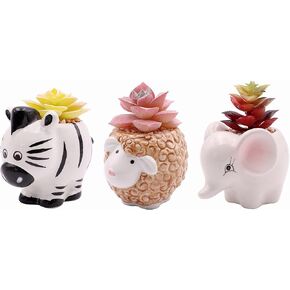 Mini Succulent Artificial Plants in Cute Animal-Shaped Ceramic Pots - Office, Bedroom, Bathroom, Window Sill, Desk Decorations for Women and Men,Small Fake Plants(fox,panda,cow)