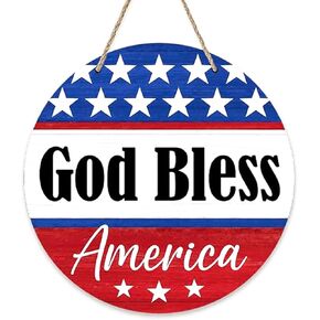 4th of July Wreaths,SWEKKE Independence Day Wreath for Front Door, Welcome America Flag Wooden Decor Door Sign Wreath 12 Inch, Welcome Door Sign Tricolor Flag Decorations, Wooden Welcome Door Sign