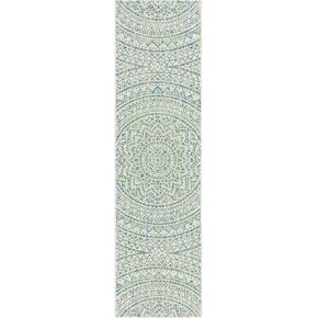 SAFAVIEH Courtyard Collection Runner Rug - 2'3" x 14', Ivory & Green, Non-Shedding & Easy Care, Indoor/Outdoor & Washable-Ideal for Patio, Backyard, Mudroom (CY8734-55712)