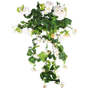 Artificial Flower for Hanging Basket Artificial Geranium Hanging Basket Silk Plant White Faux Flowers Geranium Hanging Artificial Vine Silk Geranium Flowers for Outdoor Pot Patio Garden Decor