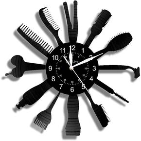 Doublecat Hair Salon Hair Cutting Shop Vinyl Wall ClockRetro Product Fashion Design Laser Cutting Clock 3D Picture Kids Birthday Gift 12inch 30CM (NO LED)