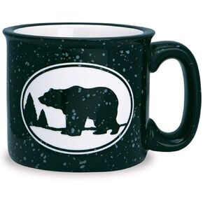 Black and White Woodland Bear Classic Camp Style Ceramic Mug, 15 oz